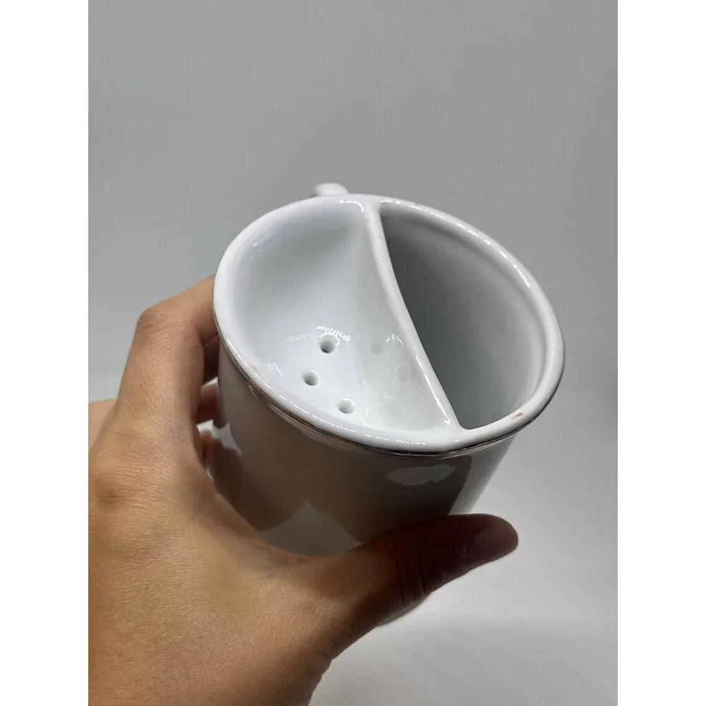 VTG Ceramic Shaving Mug w/ Mustache Guard | White & Gold Trim Gentry‎ Barber Cup
